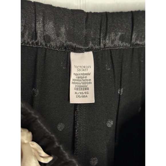 Victoria's Secret Women's Size XL Satin Silky Black Dots Pajama Set Pink Accent - Picture 9 of 9